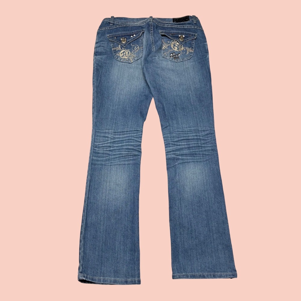Apple Bottoms Women Medium Wash Embroidered Studded Bootcut Jeans Size 11/12